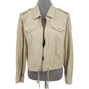 Blank NYC Jacket Womens Medium Beige Cotton Twill Full Zip Epaulettes Pockets
